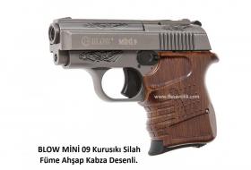 BLOW MİNİ 09 Kurusıkı Silah Füme Ahşap Kabza Desenli.