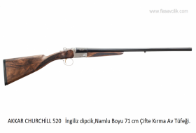 AKKAR CHURCHİLL 520   İngiliz dipcik,Namlu Boyu 71 cm Çifte Kırma Av Tüfeği.